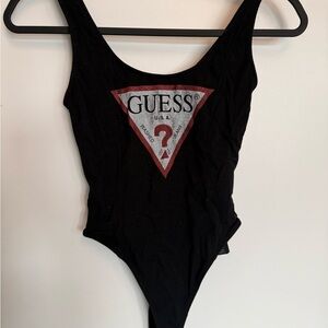 Guess Black and Red Logo Bodysuit